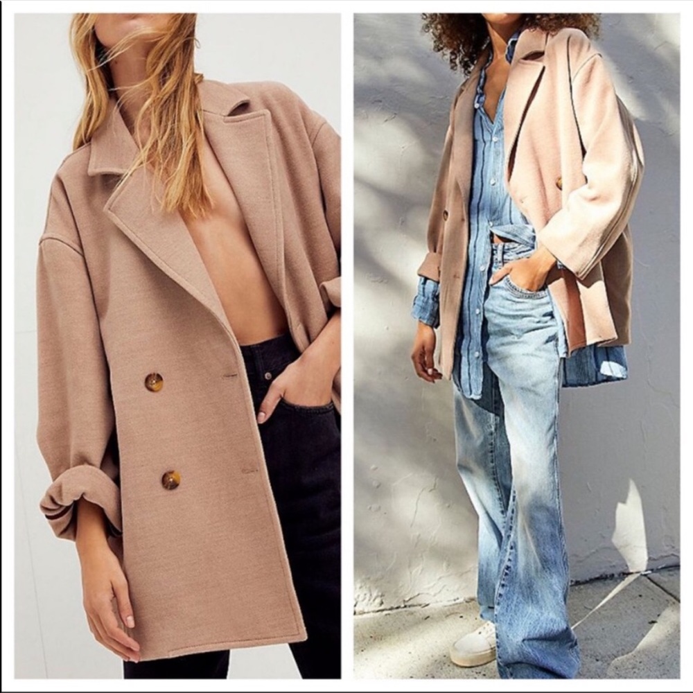 Free People Camel Hannah Slouchy Pea Coat Blazer - Picture 7 of 7